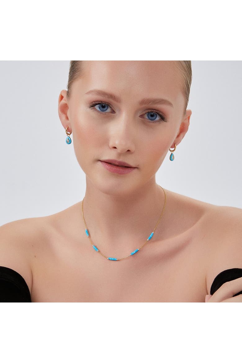 Turquoise Beaded Sterling Silver Chain Necklace in Gold, Alternate, color, Gold