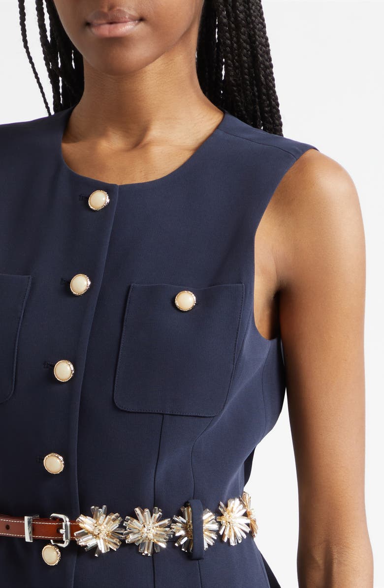 Cinq à Sept Sunflare Belted Kole Vest, Alternate, color, Navy/Champagne