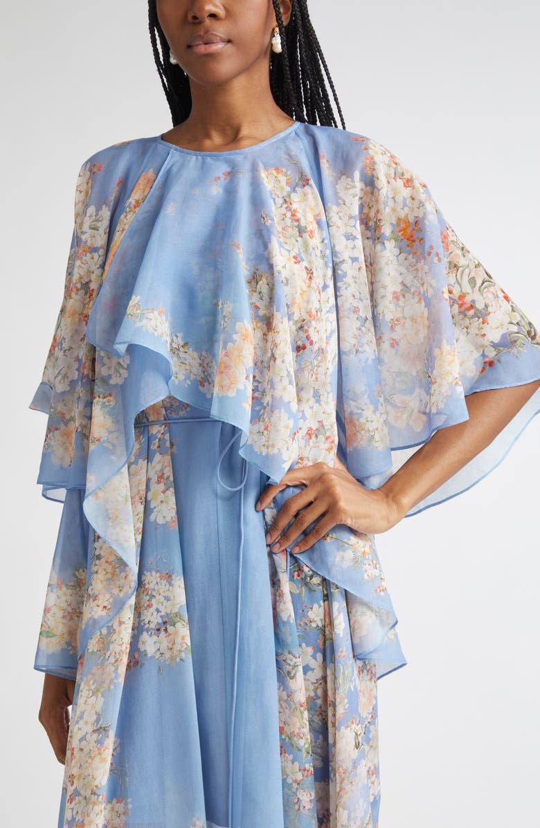 Zimmermann Cascadian Tiered Georgette Maxi Dress, Alternate, color, Blue Botanical Floral