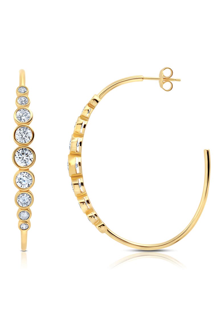 Cubic Zirconia Bezel Hoop Earrings, Main, color, GOLD