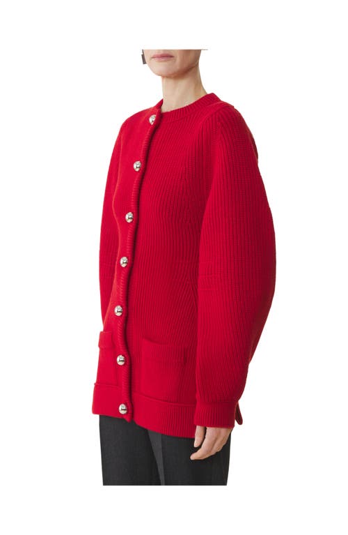 Lanvin Knitted Cardigan With Jeweled Buttons In Red