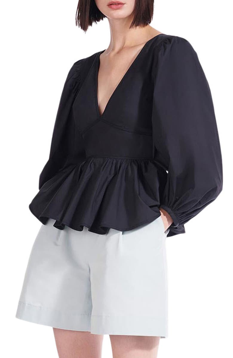 STAUD Luna Balloon Sleeve Peplum Top, Alternate, color,