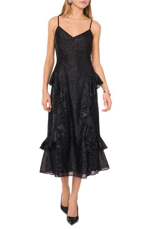 Metallic Tiered Ruffle Midi Dress