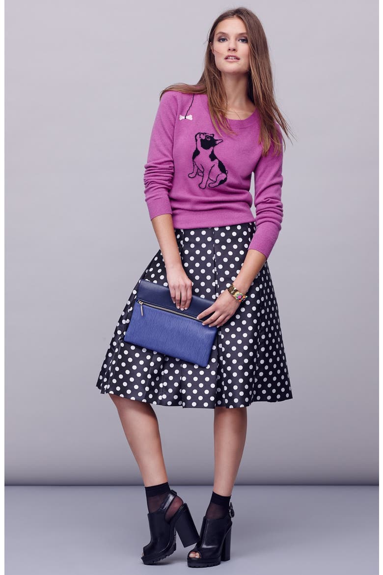 Cashmere Crewneck Sweater, Alternate, color, PURPLE DOG PATTERN