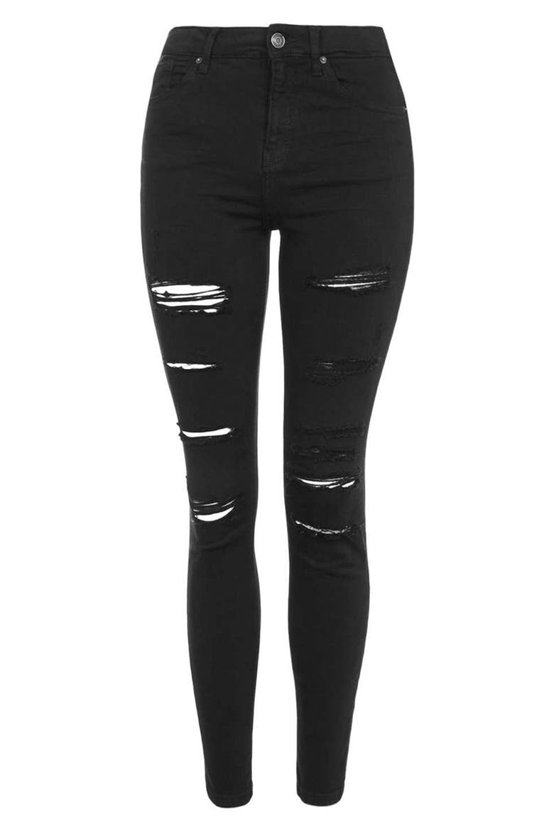 Moto 'Jamie' Ripped Ankle Skinny Jeans, Alternate, color, BLACK