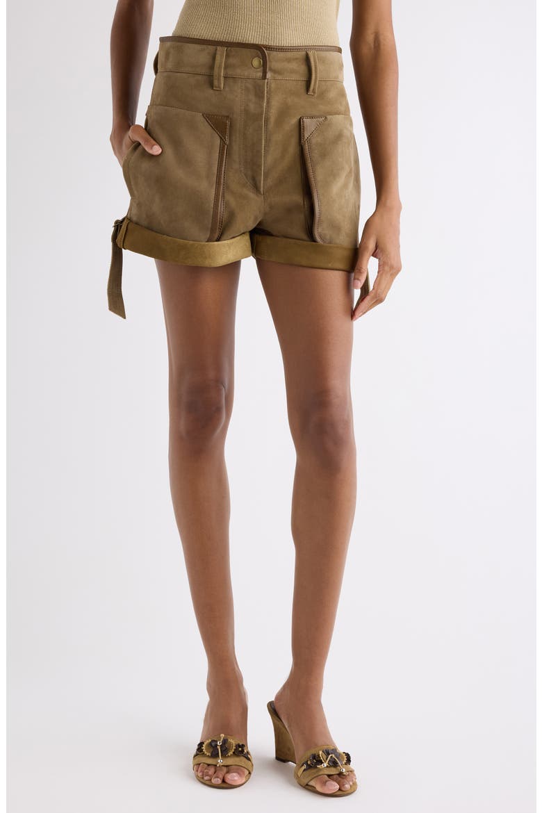 Marline Cuffed Suede Shorts, Main, color, BRONZE