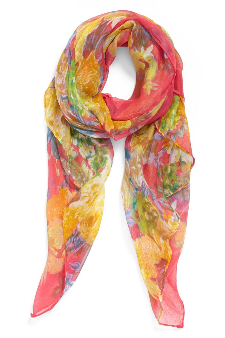 Floral Print Woven Scarf, Main, color, FUSCHIA