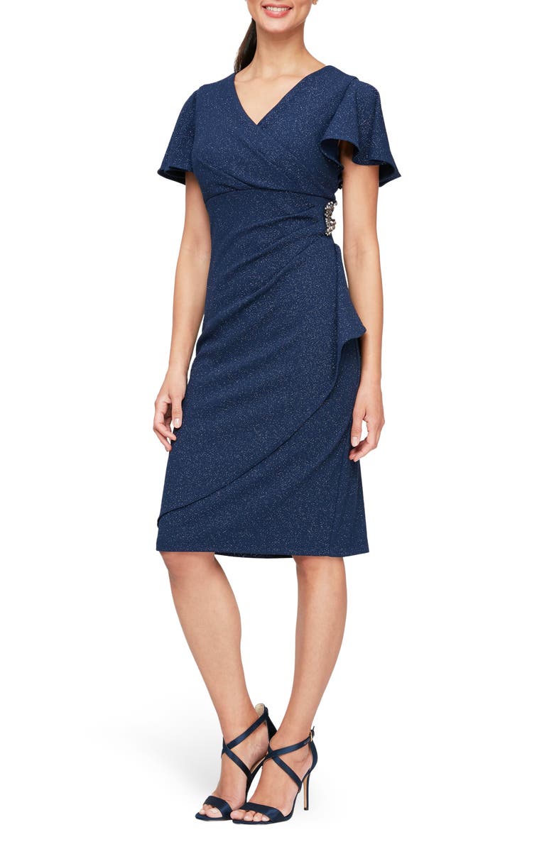 SL FASHIONS SLNY Surplice Neck Sheath Dress, Main, color, Navy