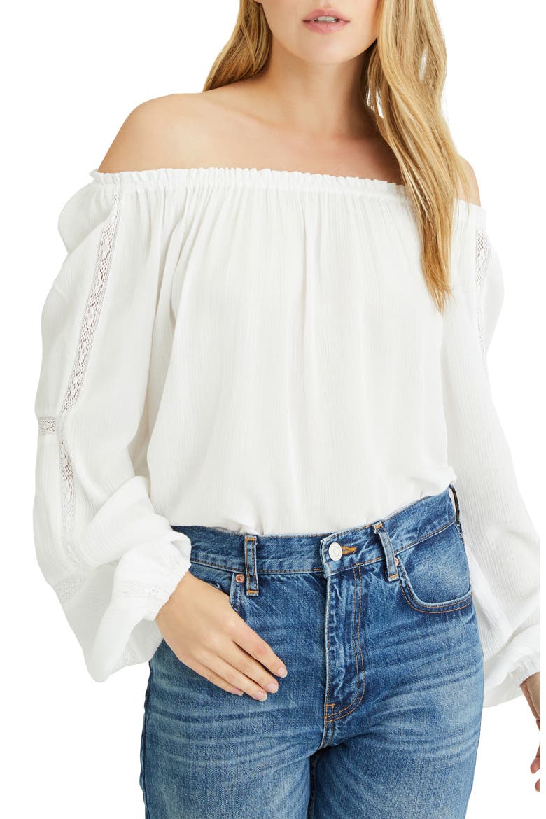 Say So Lace Inset Convertible Off the Shoulder Blouse, Main, color, WHITE