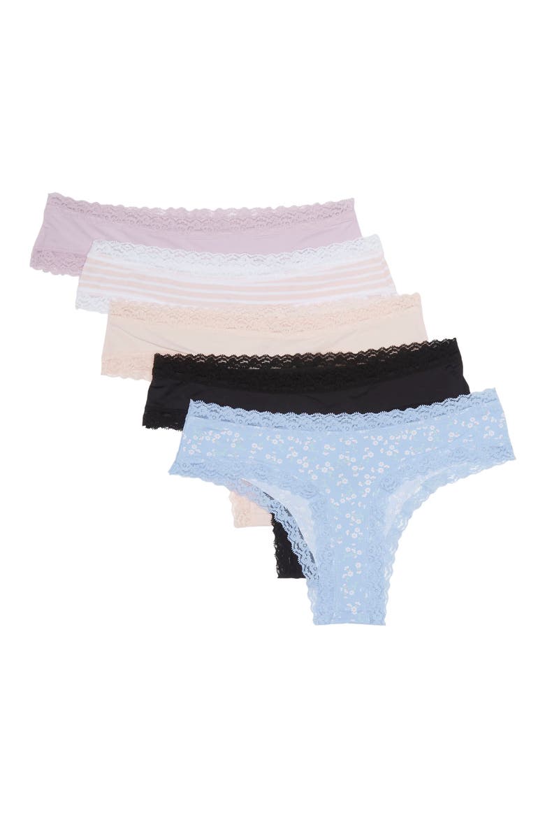 Petra Mid Rise Thong Underwear - Pack of 5, Alternate, color, CD/IMPR/POPS/PO/BLK