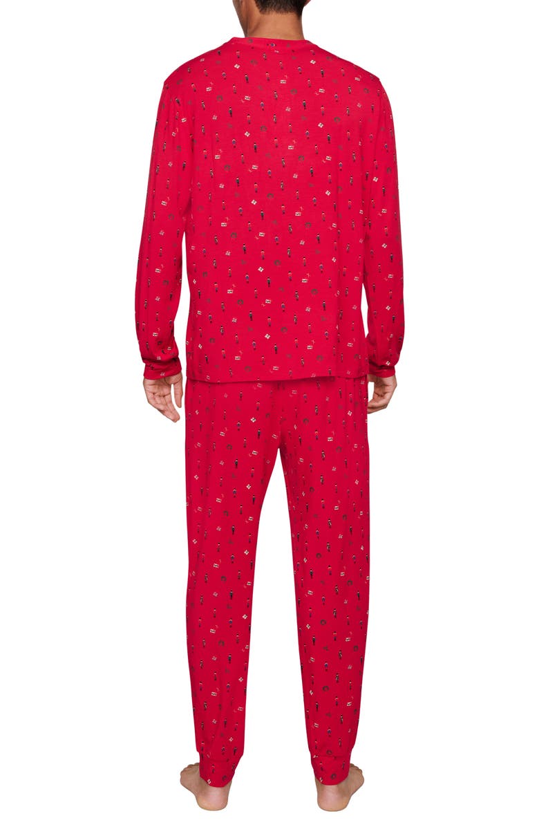 Eberjey Henry Print Jersey Long Pajamas, Alternate, color, Nutcracker Holly Red