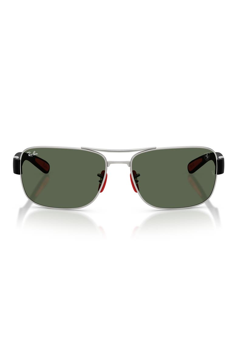 x Scuderia Ferrari 64mm Oversize Double Bridge Square Sunglasses, Main, color, SILVER / DARK GREEN