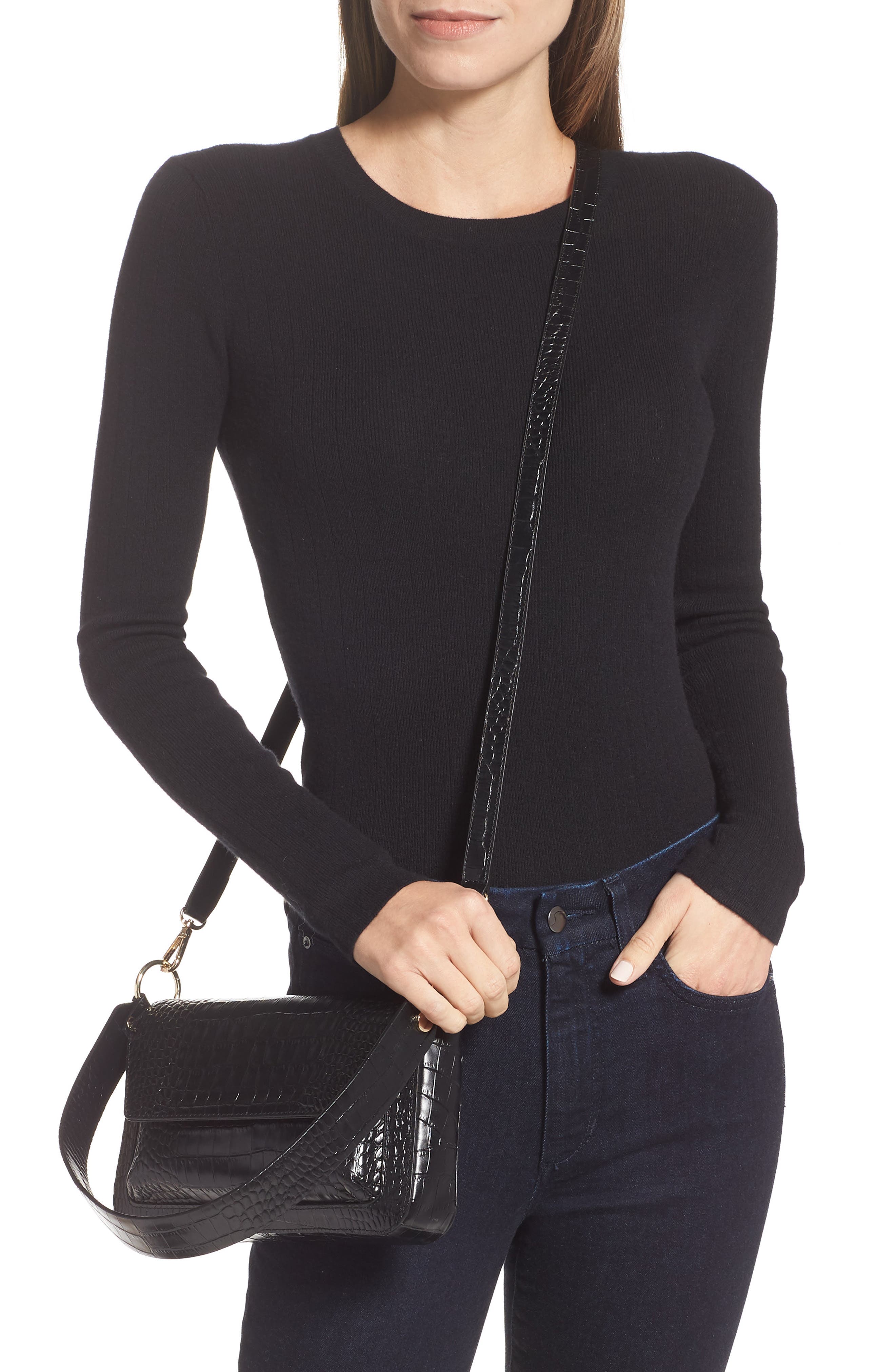 Nordstrom Stella Croc Embossed Leather Shoulder Bag, Alternate, color, 