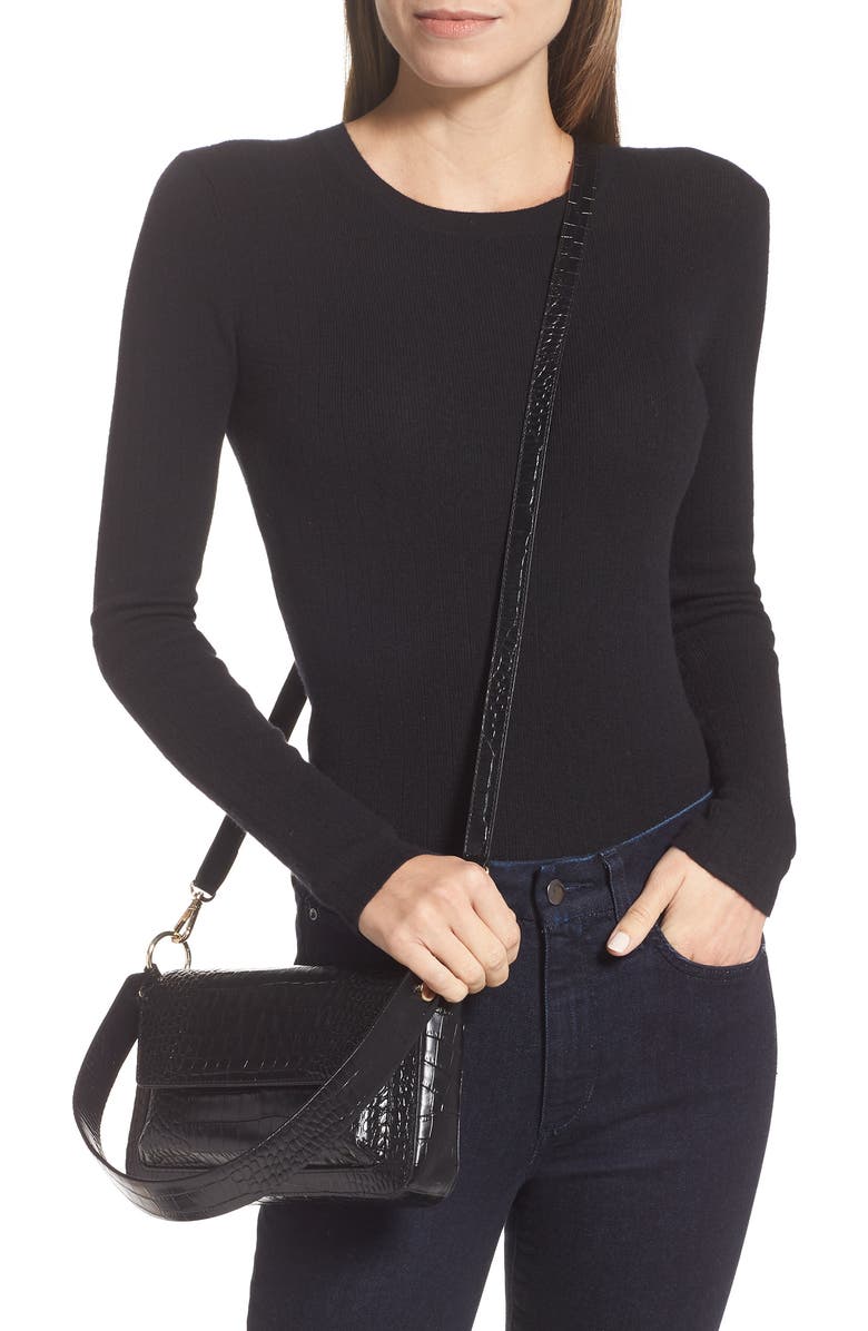 Nordstrom Stella Croc Embossed Leather Shoulder Bag, Alternate, color,