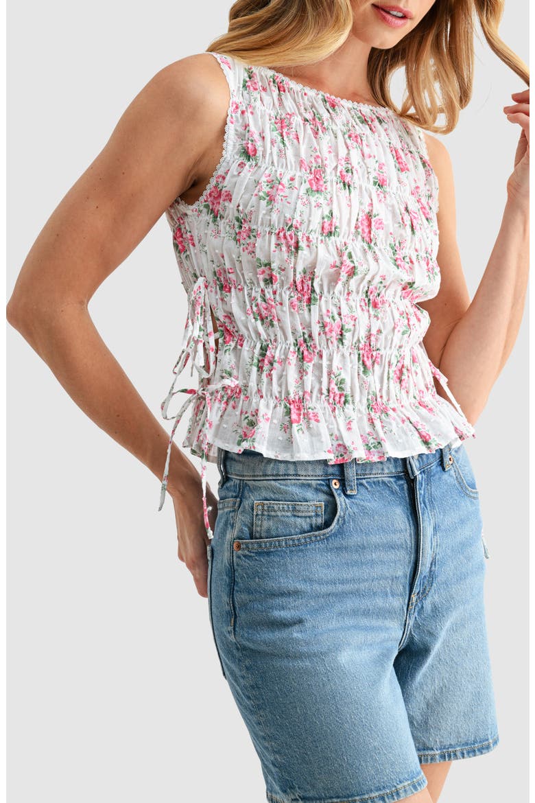 Floral Smocked Side Tie Cotton Tank, Alternate, color, PINK FLORAL