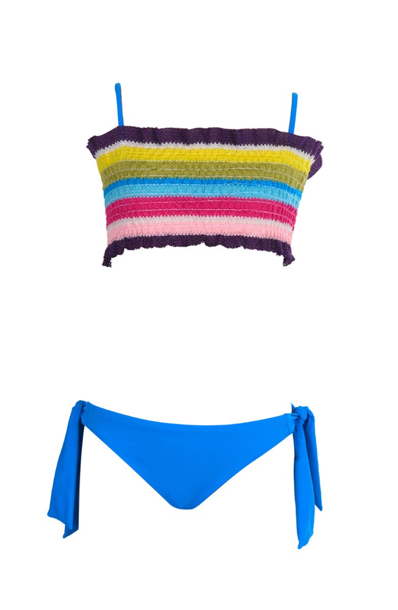NESSI BYRD Striped Bandeau with Decorative Ruffles Two-Piece Bikini, Main, color, Multicolor