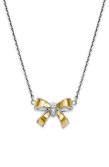 Samuel B. Sterling Silver & 18k Gold White Topaz Bow Pendant Necklace In Silver And Gold
