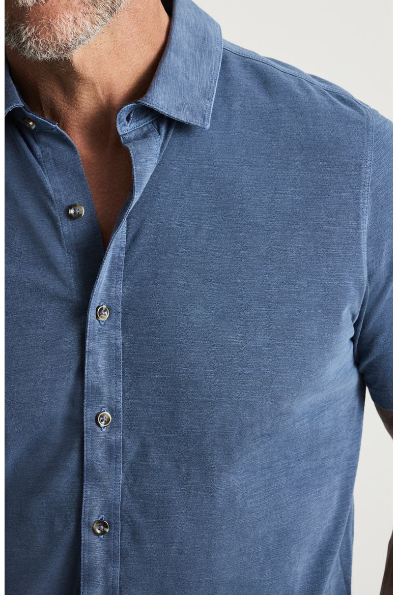 Short Sleeve Slub Cotton Jersey Button-Up Shirt, Alternate, color, VINTAGE INDIGO