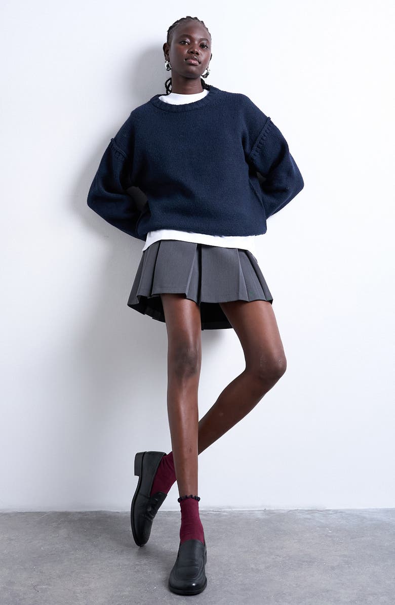 Topshop Exposed Seam Relaxed Fit Sweater, Alternate, color, Navy