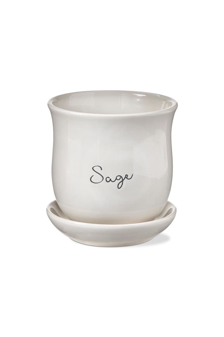 Sage Ceramic Planter with Saucer Set Multicolor Garden Pots, Main, color, White