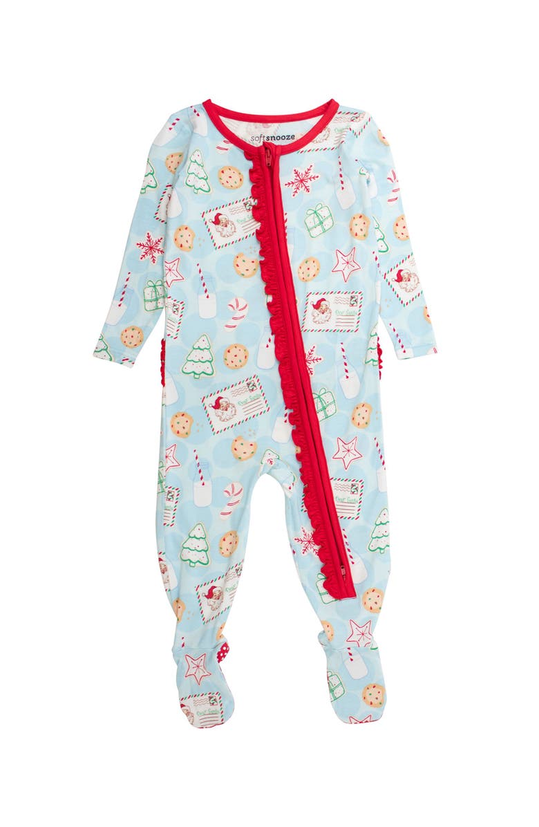 RuffleButts SoftSnooze Girls Holiday Ruffle One Piece Footie Pajamas, Main, color, Santa Sweets