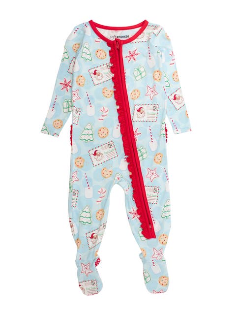 SoftSnooze Girls Holiday Ruffle One Piece Footie Pajamas