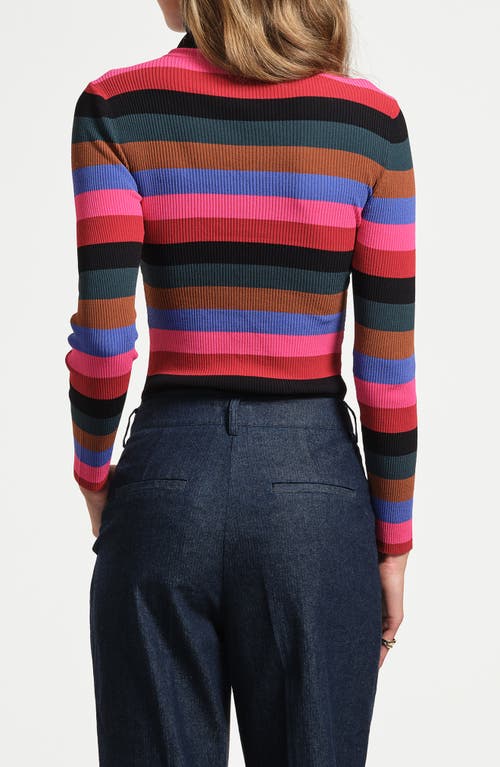 Isaac Mizrahi New York Stripe Turtleneck Rib Sweater In Gold