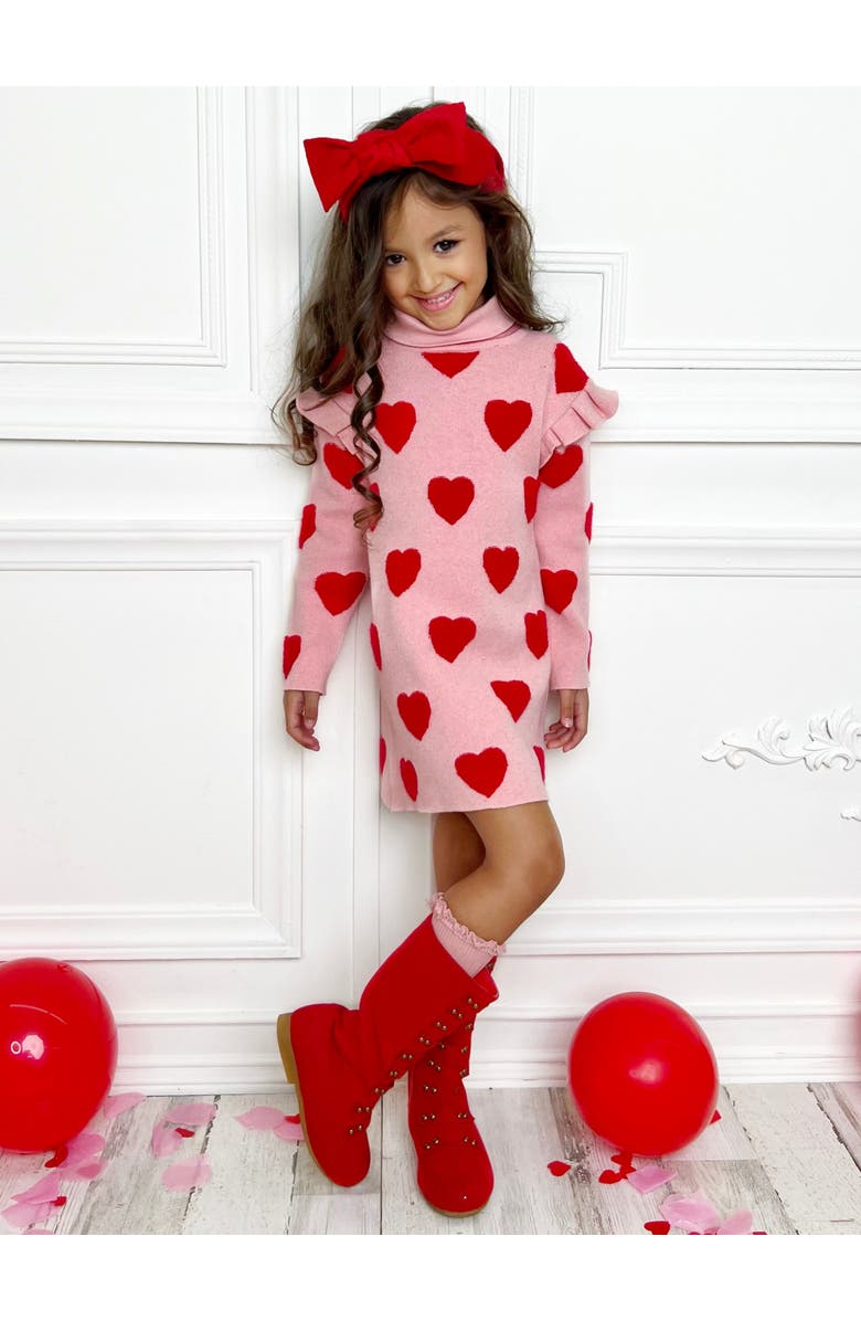 Mia Belle Girls Kids' Warms My Heart Pink Turtleneck Sweater Dress, Alternate, color, Pink