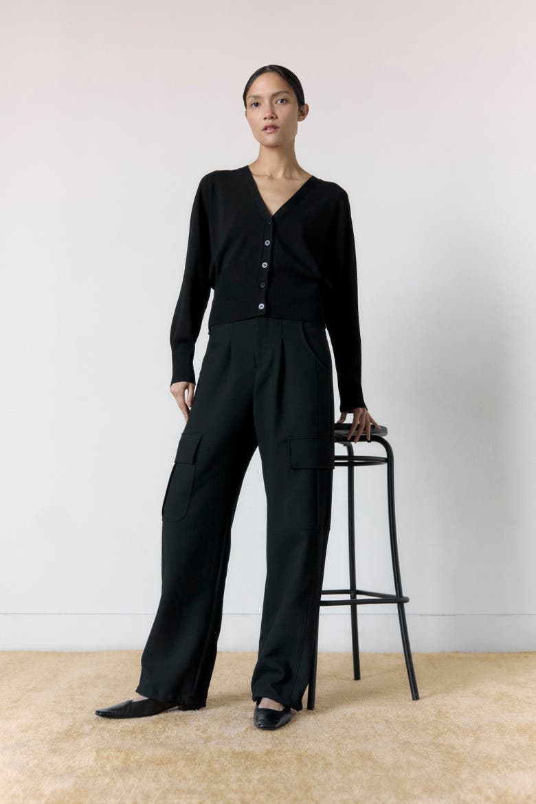Carson Button-Front Cardigan, Alternate, color, Black