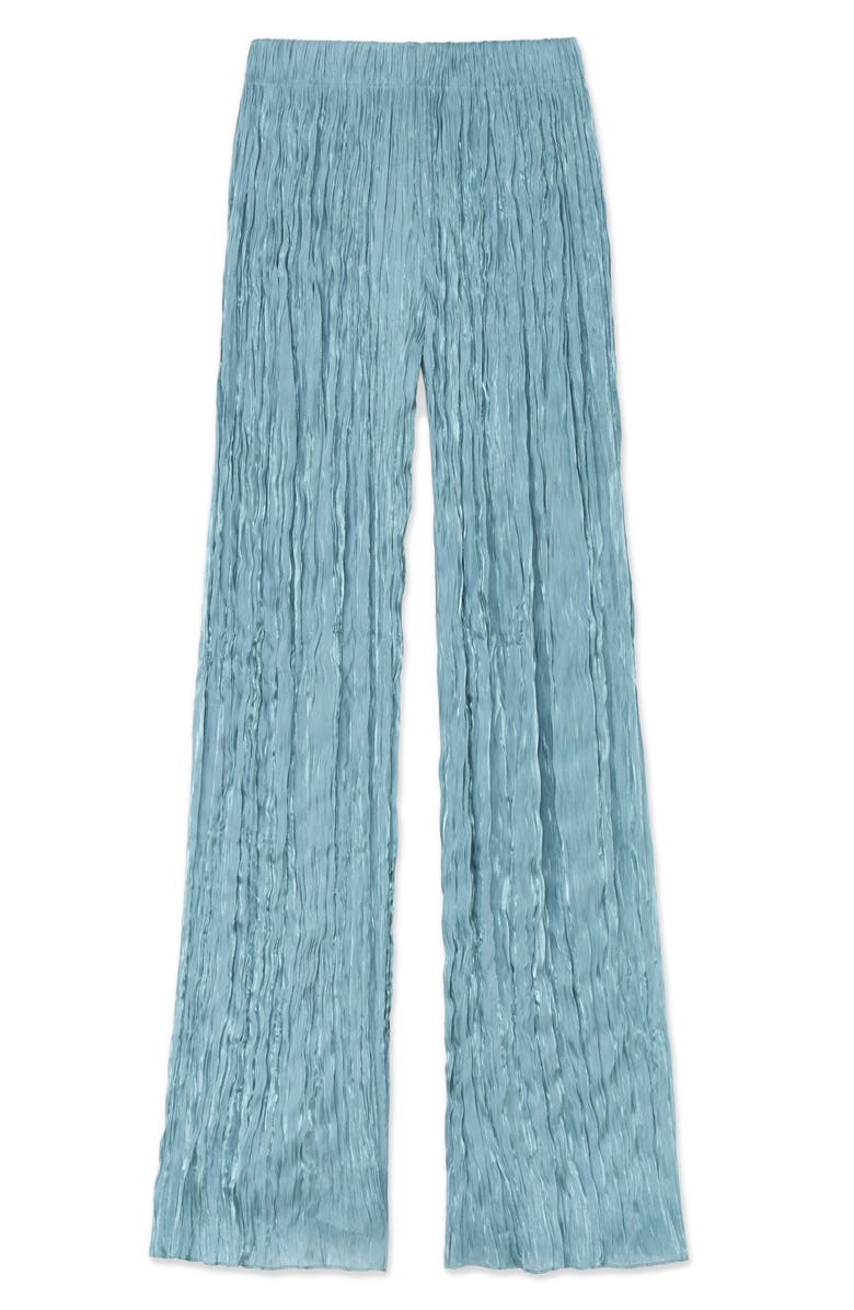 Lafayette 148 New York Parkside Plissé Satin Wide Leg Pants, Alternate, color, Lagoon Green