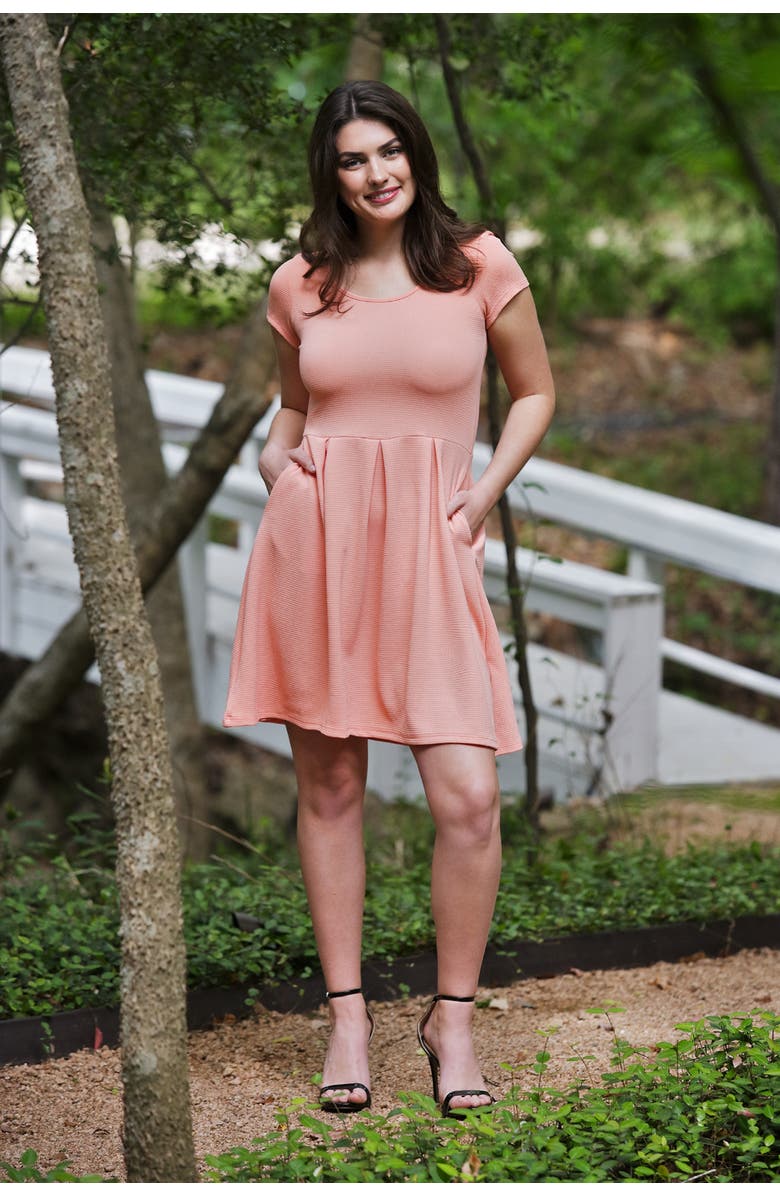 24seven Comfort Apparel Scoop Neck Knee Length Pleated Pocket Dress, Alternate, color, Black