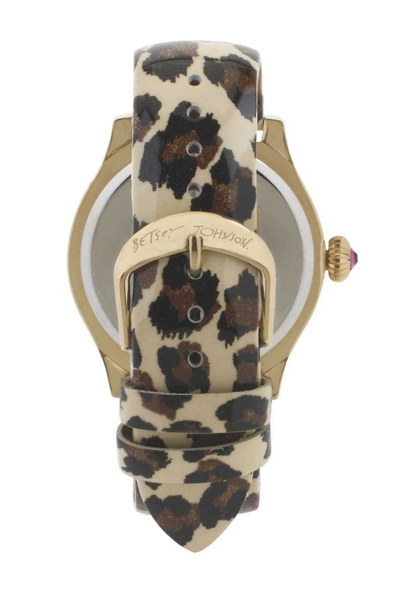 Skull Dial Leather Strap Watch, 40mm, Alternate, color, GOLD/ LEOPARD