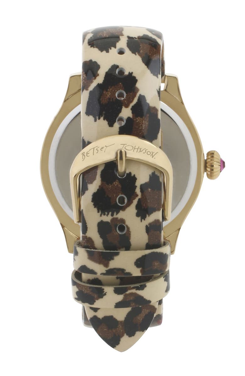 Betsey Johnson Skull Dial Leather Strap Watch, 40mm, Alternate, color,