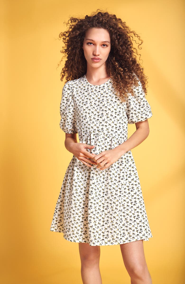 Topshop Ditsy Floral Puff Sleeve Babydoll Minidress, Alternate, color, 