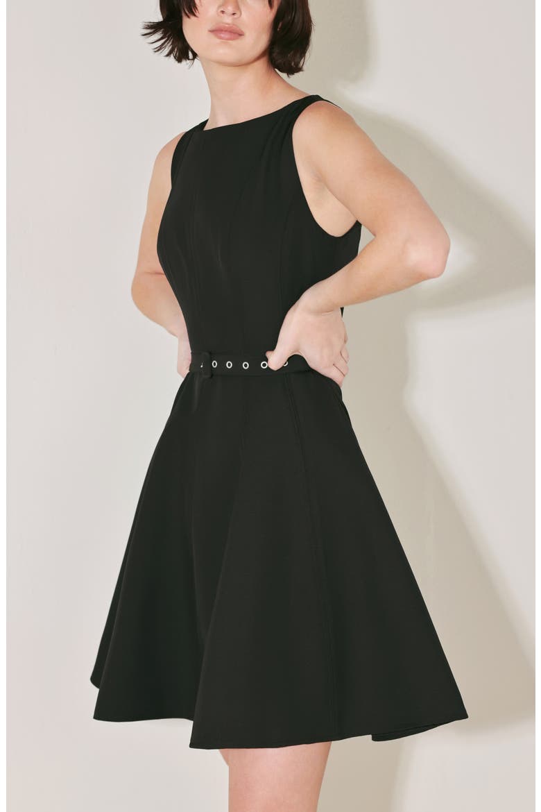 Belted Bateau Neck Minidress, Alternate, color, BLACK