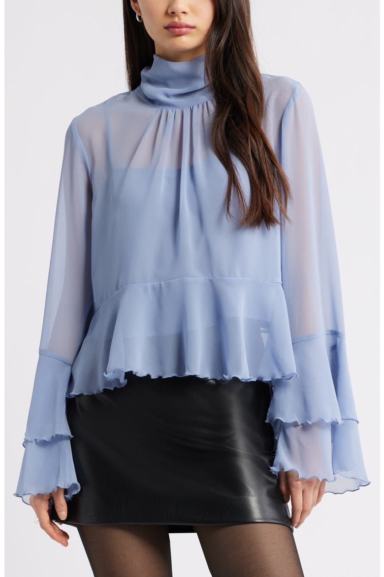 High Neck Chiffon Top, Main, color, BLUE UMBRA
