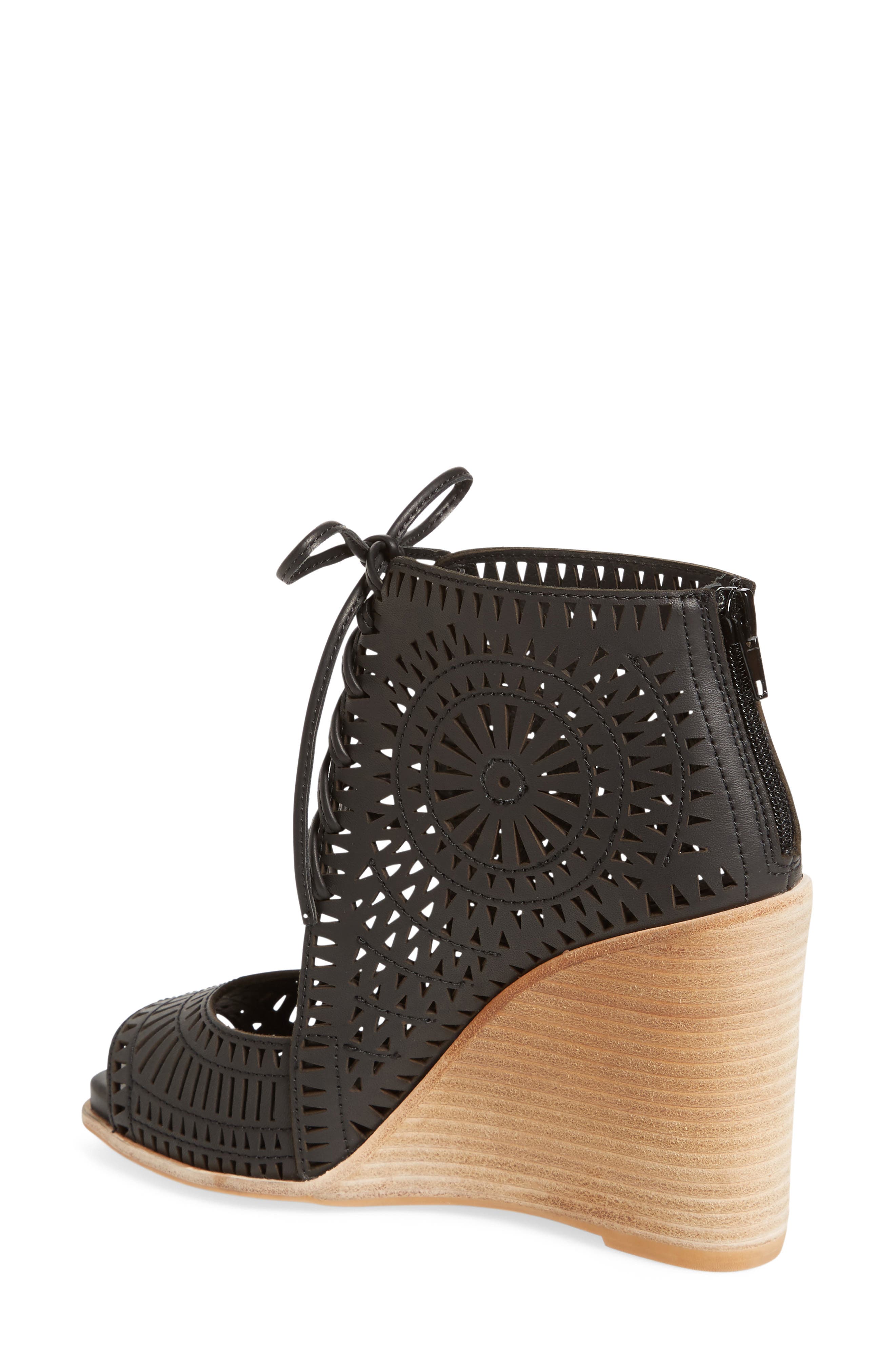 Rayos Perforated Wedge Sandal, Alternate, color, BLACK