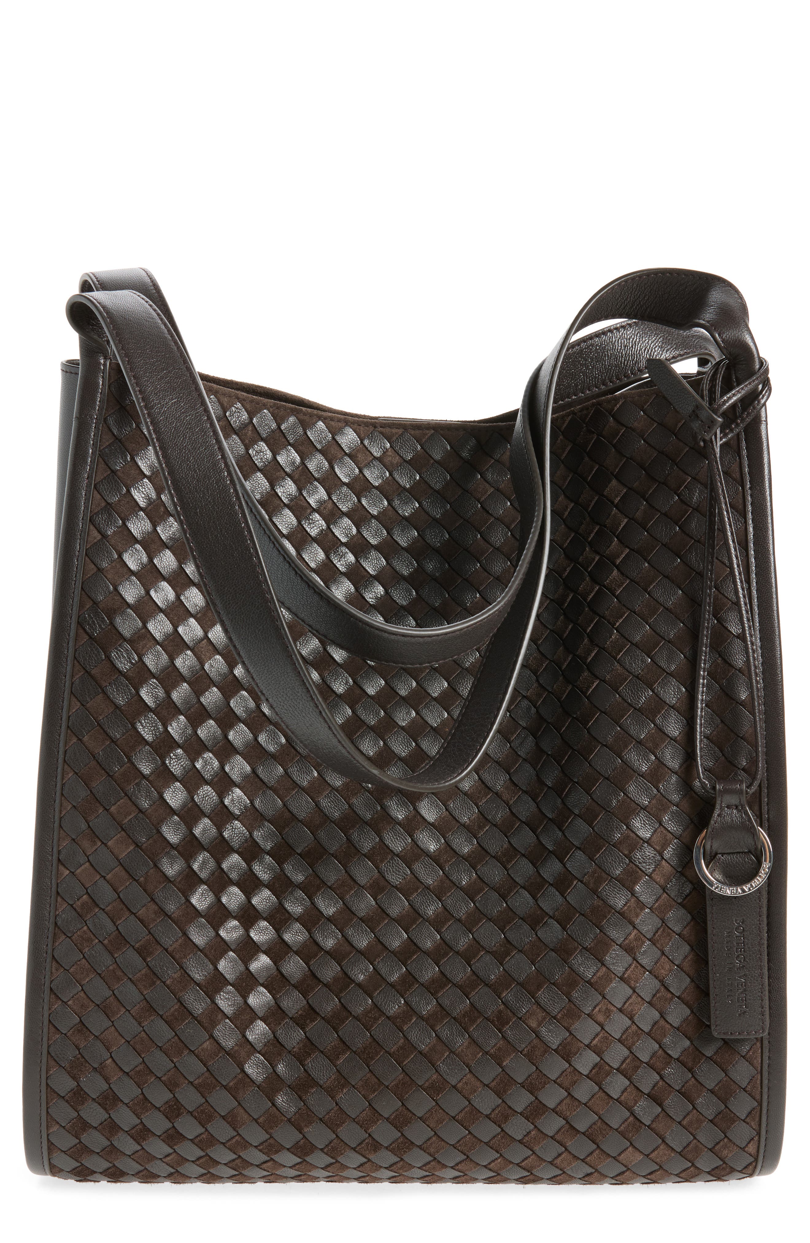 Intrecciato Leather Tote, Main, color, 2008 ESPRESSO/ SILVER