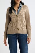 CITY BLUES Denim Trim Cable Stitch Cardigan