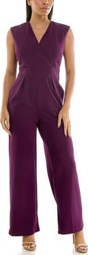 Nina Leonard Surplice V-Neck Wide Leg Jumpsuit