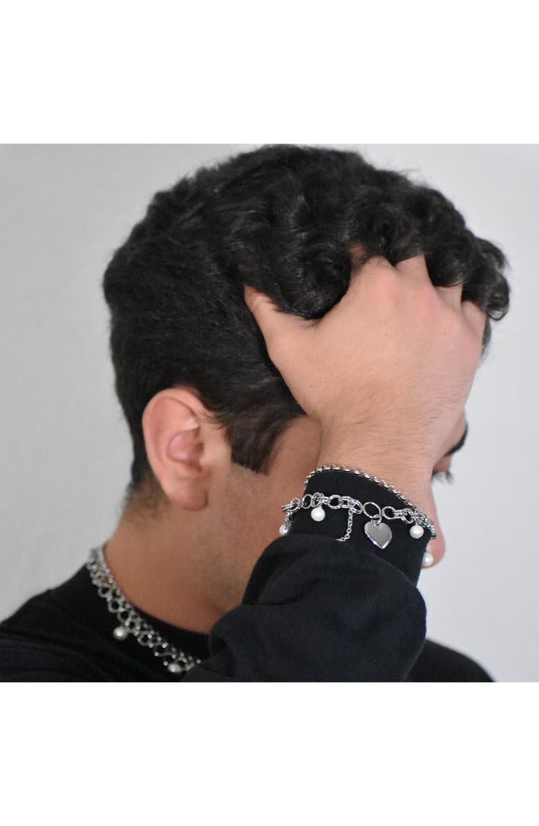 REBL Layered Charm Mixed Chain Bracelet, Alternate, color, Silver