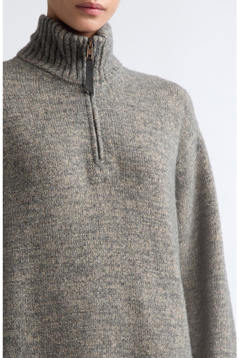 Oversize Cotton & Wool Blend Half Zip Sweater, Alternate, color, GREY/ CAMEL