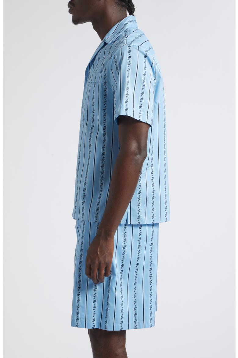 Stripe Greca Jacquard Short Sleeve Button-Up Shirt, Alternate, color, BRIGHT AVIO BLACK