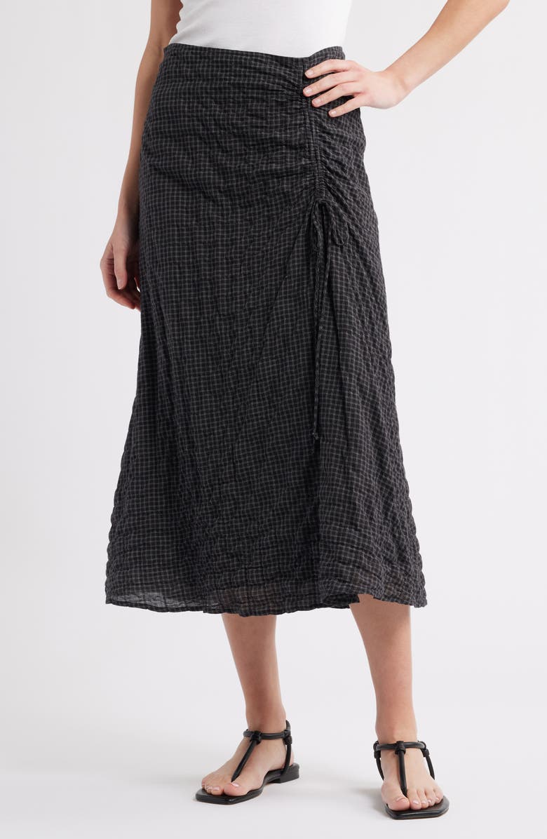 MARGARET O'LEARY Clementine Check Side Ruched Cotton Skirt, Main, color,