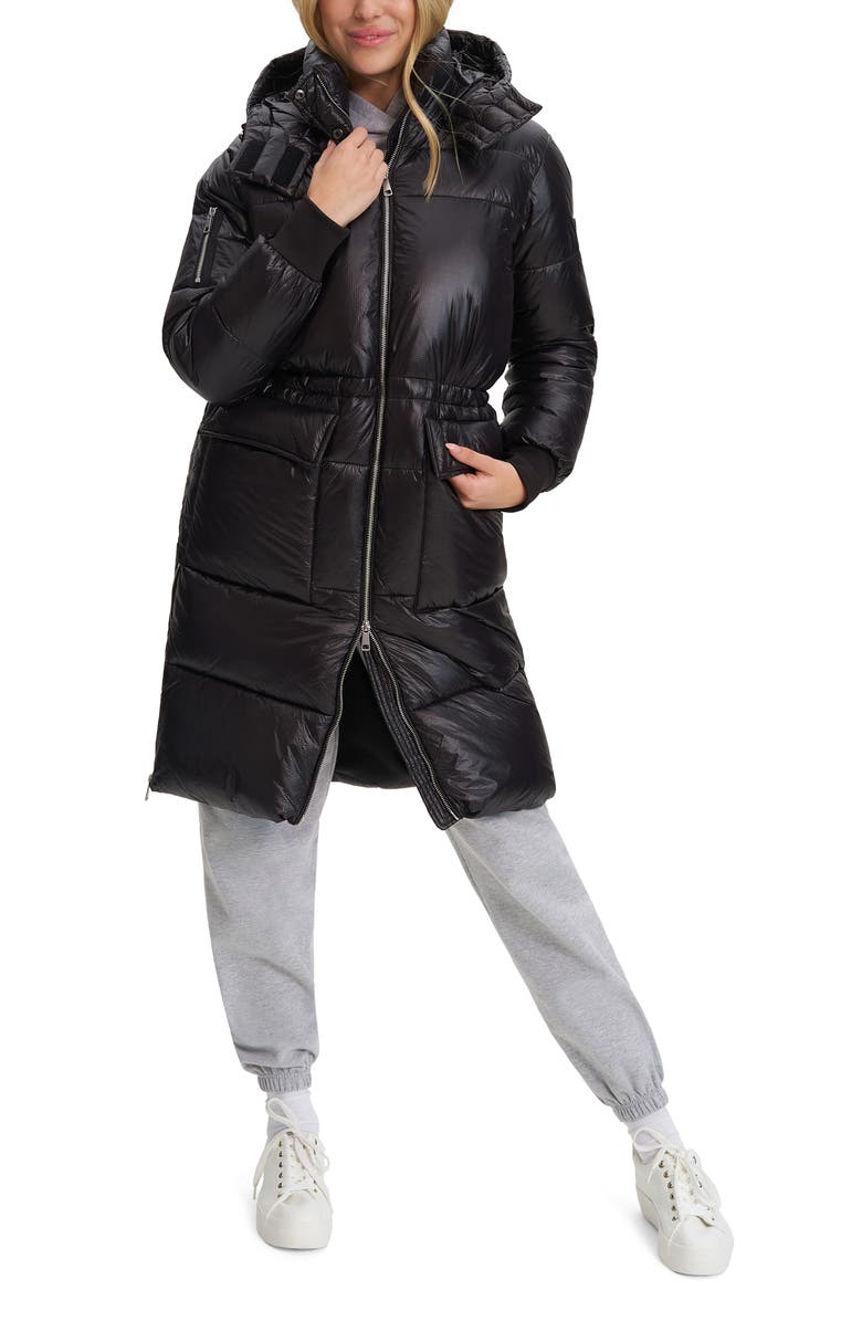 Noize Quilted Long Hooded Puffer Jacket, Alternate, color, Black