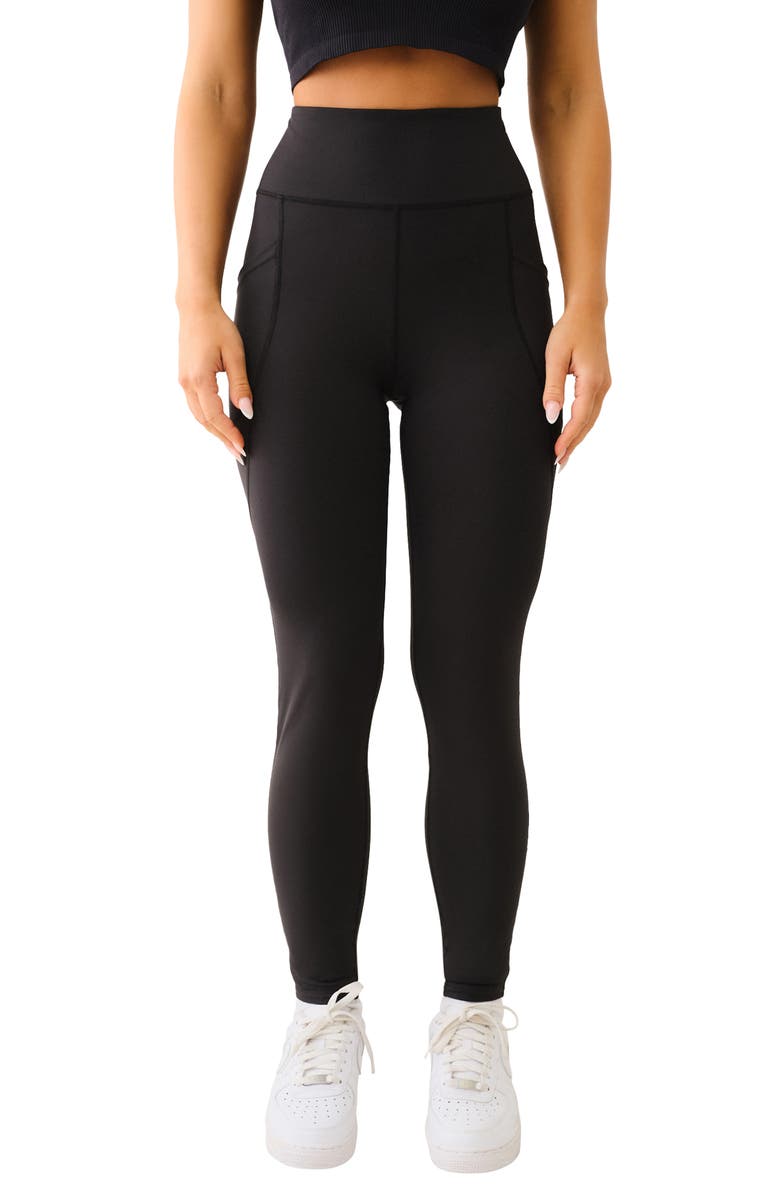 True Religion High Waist Performance Ankle Leggings, Main, color, Jet Black