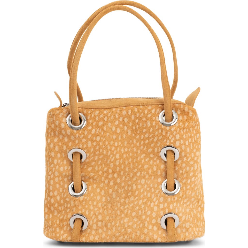 Jeffrey Campbell Chessy Convertible Genuine Calf Hair Shoulder Bag In Tan Cream Dots