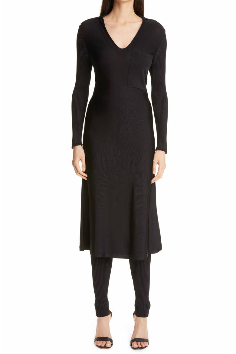 Long Sleeve Knit Shirtdress, Main, color, BLACK BK00