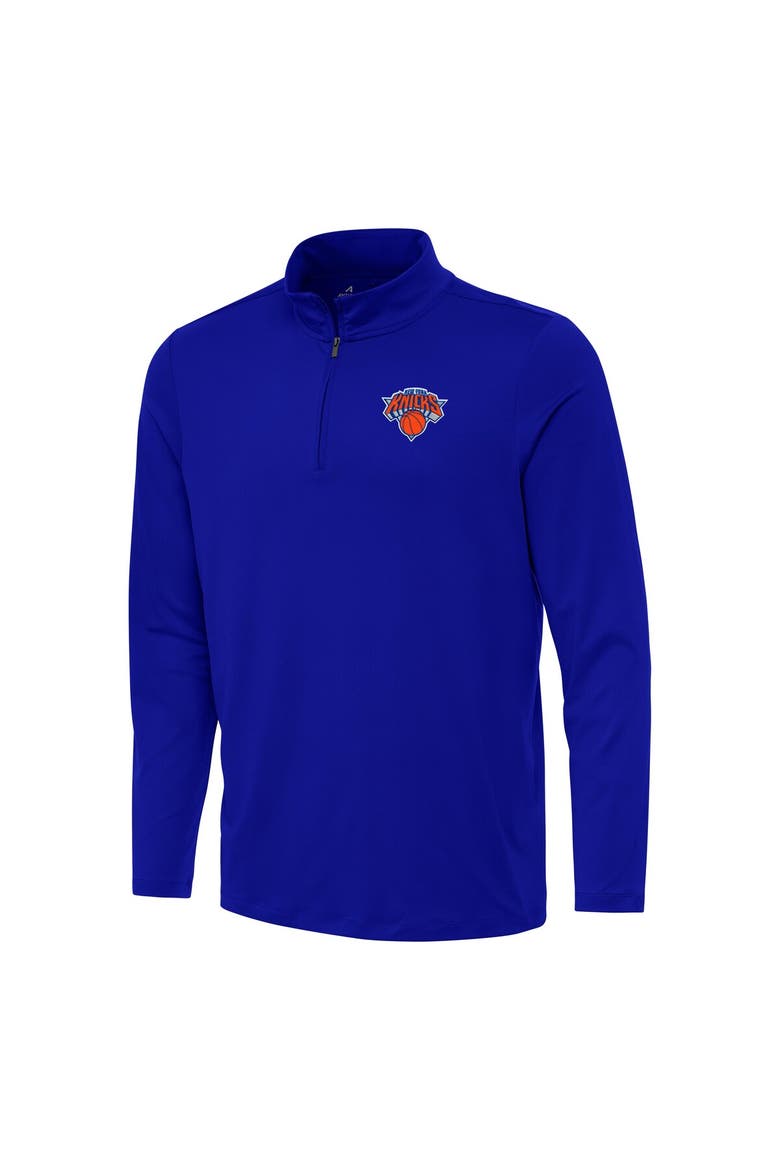 Men's Antigua Blue New York Knicks Reprocess Quarter-Zip Top, Alternate, color, Blue