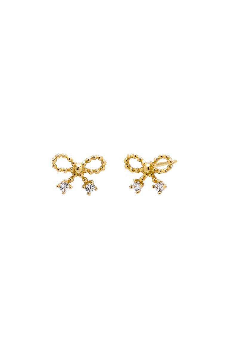 Double CZ Bow Tie Stud Earring 14K, Main, color, 14K Gold